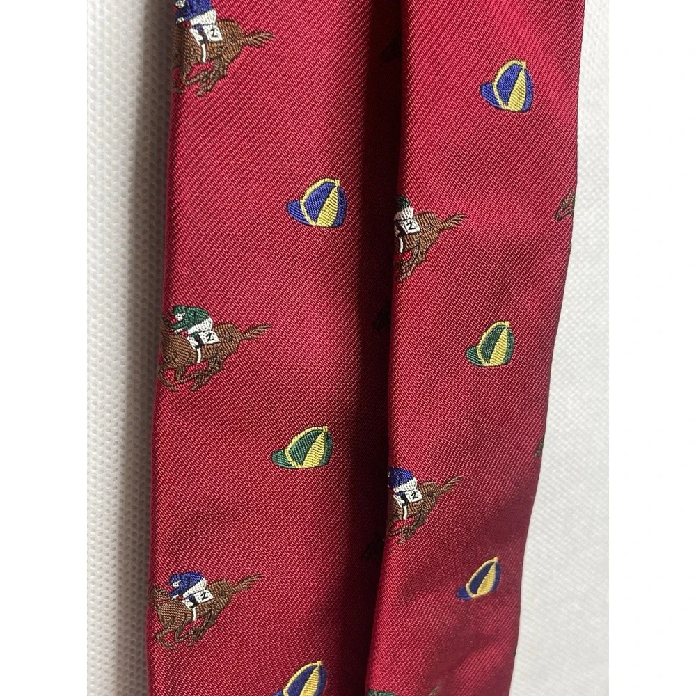 VTG Polo Ralph Lauren Jockey Tie Horse Equestrian Red Seta Silk Italian Necktie